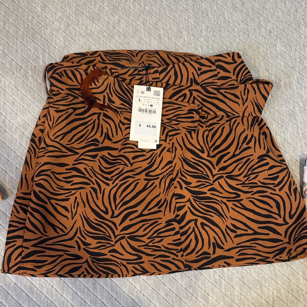 Zara Brown and Black Zebra Print Mini Skirt